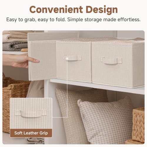 StorageWorks Shelf Organizer Bins, Khaki & Beige Stripes, 3-Pack, Large - Image 4
