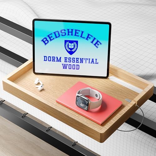 BedShelfie Wood Bedside Shelf for Bunk Bed & Top Bunk, College Dorm Room Essentials, Loft Nightstand, Floating Bed Side Table Tray Storage, Dorm Room Decor By Smallish - (DormEssential Wood, Natural) by BedShelfie