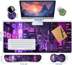4-Piece Extended Large Mouse Pad Set for Women Men with Purple Anime Design Includes 35.4 x 15.7 XXL Large Mouse Pad Keyboard Wrist Rest Mouse Wrist Support and Coaster for Office Home - Image 5