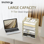 9-Tier Paper Organizer for Desk, Letter Tray with Handles, Golden Yellow - Image 2