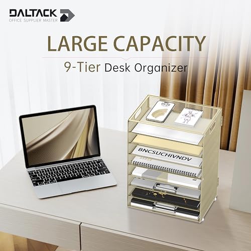 9-Tier Paper Organizer for Desk, Letter Tray with Handles, Golden Yellow - Image 2