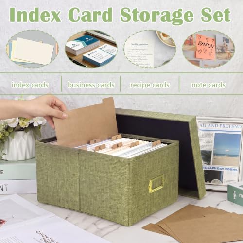 2 Pack Index Card Box 5X8 with 25 Kraft Paper Dividers Green Burlap - Image 5