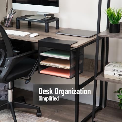 Mind Reader Slide-On Under Desk File Organizer, No Tools Required, Hanging Storage for Laptops, Folders, and Notebooks, Metal, Black - Image 2