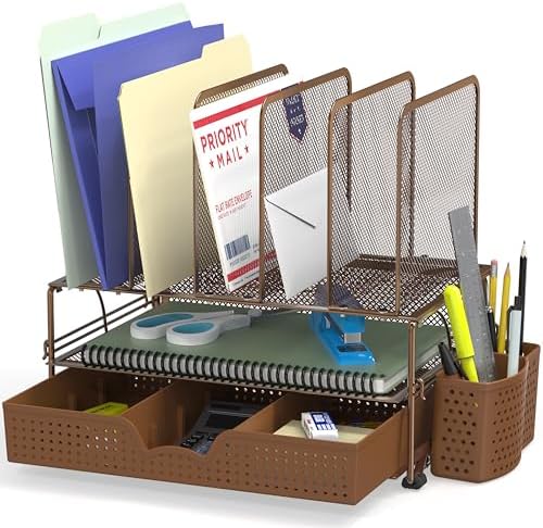 Simple Houseware Desk File Organizer for Office Supplies w/Drawer, Copper by SimpleHouseware