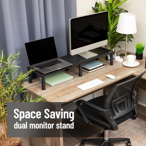 Mind Reader Dual Monitor Stand, Height Adjustable, Desktop Organizer, Laptop Riser, Office, 38.5"L x 11"W x 2.55-6.5"H, Black - Image 4