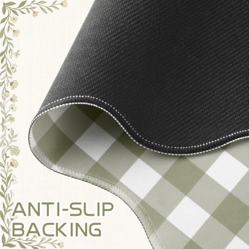 Sabary Gingham Desk Mat Scalloped Sage Green, 31.5 x 15.7 Inch - Image 3
