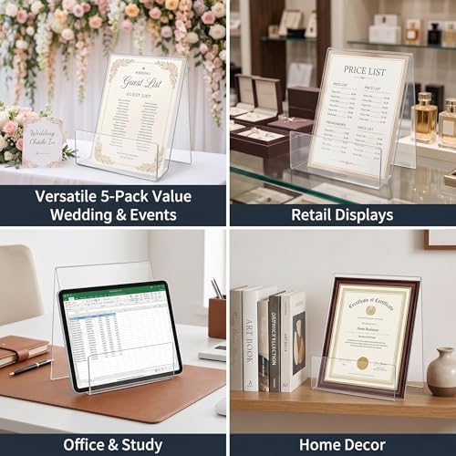 Large Acrylic Book Stand for Display - 5 Pack Heavy Duty Clear Easel Holder for Textbooks, Cookbooks & Art - 8 * 8 * 4" Sturdy Tabletop Stand for Heavy Books, Vinyl Records & Wedding Guest Books - Image 6