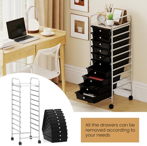 Giantex Rolling Storage Cart with 10 Drawers, Utility Cart with Tabletop, Drawer Organizer with Wheels for Craft Art Paper Tool, Mobile Organization & Sorting for Office Home School School Supplies - Image 7