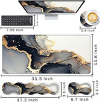 Keyboard Wrist Rest and Mouse Pad with Wrist Support Set Ergonomic Coaster,Memory Foam,Easy Typing Pain Relief,Large XL Desk Mat 31.5"x 11.8",Black Gold Marble - Image 2