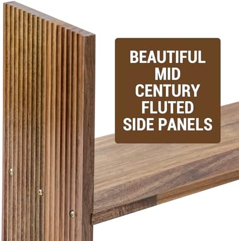 MyGift Premium Acacia Solid Wood Adjustable Desktop Book Shelf with Fluted Side Panels, Wooden Desk Storage Home Office Supplies Organizer, 2 Piece Shelves - Image 6
