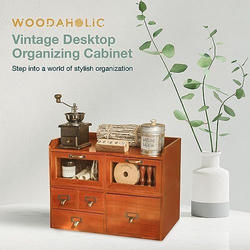 6-Drawer Desktop Organizing Cabinet - Office Supplies Organizer Chest - Vintage Drawers for Desk or Table Top - Classic Wood Drawers for Desktop - Drawer Organizer for Work Desk or Study Table - Image 3