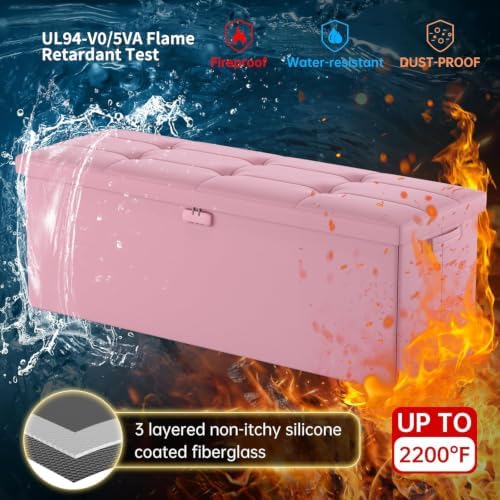 DocSafe Storage Ottoman Bench, Fireproof＆Waterproof Folding Bench with Lock(15”x 43”x15”), Leather Storage Chest with Handles＆2 Extra Boxes, Ottoman Safe for Bedroom,Living Room,Home Office, Pink - Image 5