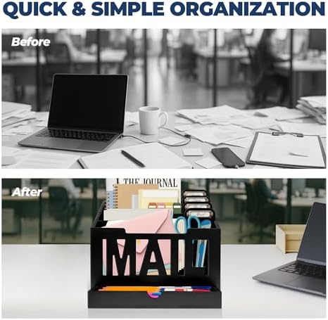 Mail Organizer Countertop, Desktop Mail Sorter with Drawer & Label Tags, BK - Image 4