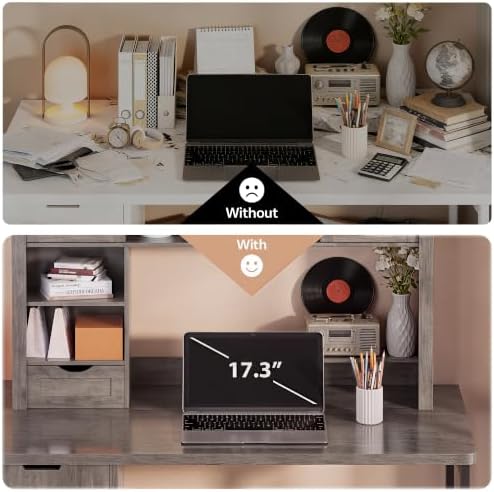 Large Desktop Bookshelf with Sliding Barn Door, 47.2''W Desk Shelf - Image 6