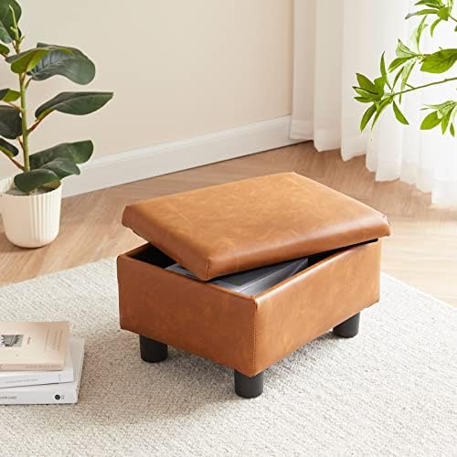 Small Foot Stool Under Desk Foot Stools Ottoman Footstool Foot Stools Small Footstools Foot Stool for Living Room Foot Rest 15" W x 12" D x 9.5" H Faux Leather Brown - Image 5