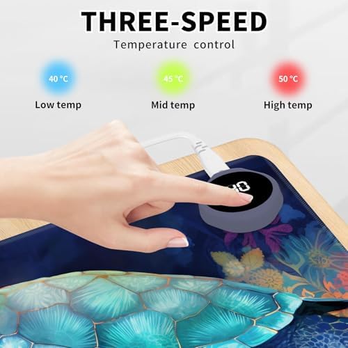 Heated Mouse Pad Hand Warmer, Warm Desk Pad Mousepad Desk Mat with 3 Levels Heating and Auto Shut Down 31.5 x 13 inch PU Leather Warmer Keyboard Mat for Gaming Laptop Office Home, Sea Turtle Art - Image 3