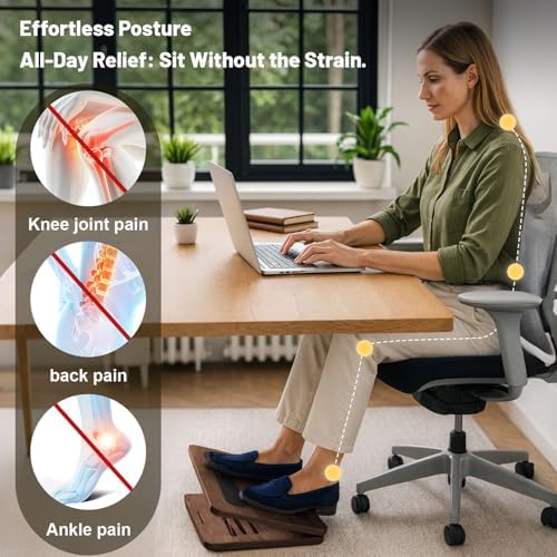 Adjustable Foot Rest for Under Desk at Work - Office Desk Wooden Footrest with Foam Cushion Pad, 4 Heights & Ergonomic Anti-Slip Design for Home (Walnut) - Image 3