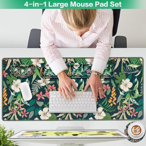 Desk Mat Floral, Large Gaming Mouse Pad with Wrist Rest, 4in1 XXL - Image 2