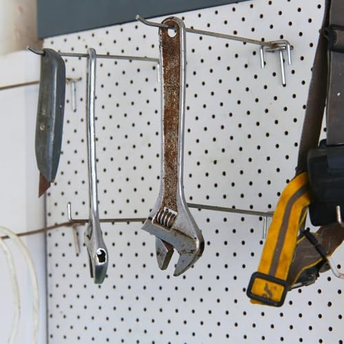 HARFINGTON 50pcs Pegboard Shelving Hooks 8" Stainless Steel Peg Board Display Hook Hanging Holders Wall Mount Organize Tools for Workbench Garage Kitchen Store, Silver - Image 7