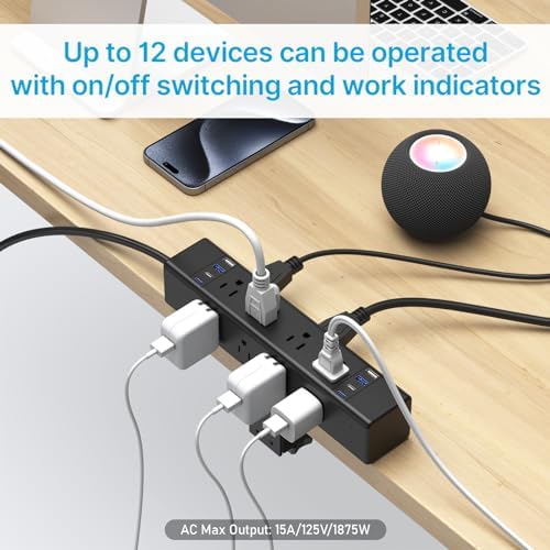 CCCEI 20W Per Side USB-C Desktop Outlet Station, Clamp Power Strip Surge Protector 4800J, Home Office Standing Desk Organizers and Accessories, 10FT 14AWG 15A Extension Cord, Switch, ETL Listing. - Image 5