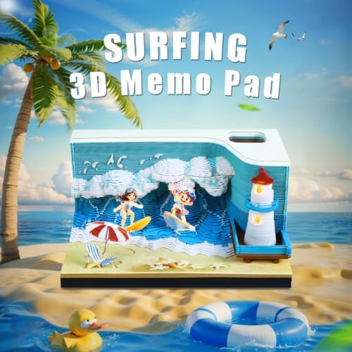 3D Calendar 2027, Tear-Away Desk Calendar, Paper Art Memo Pad, LED Light (surf) - Image 3