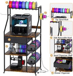4-Tier 3D Printer Stand with Filament Storage & Power Outlet (Rustic Brown) - Image 3