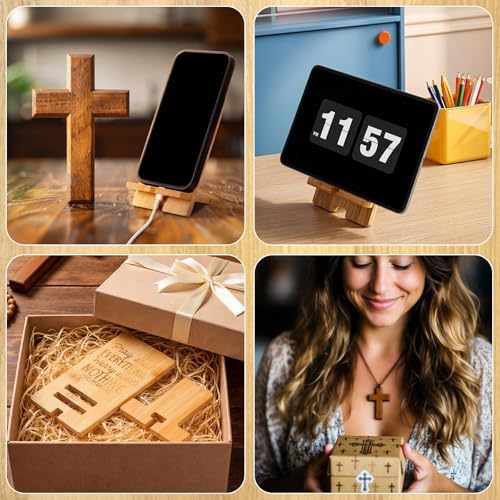 Novabright 24 Pcs Christian Bible Verse Bamboo Phone Stand, Natural - Image 4