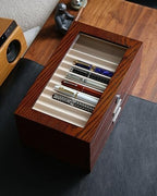 wood pen display case 36 slot Fountain pen Box storage Organizer with drawer, Top Glass Window Pen Collection Display Case - Image 2