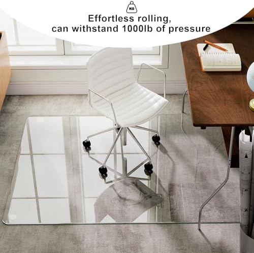 GLSLAND 47"x32" Tempered Glass Chair Mat Heavy-Duty Floor Protector for Carpet & Hard Floors Scratch-Resistant Office Computer Desk Mats Clear - Image 4