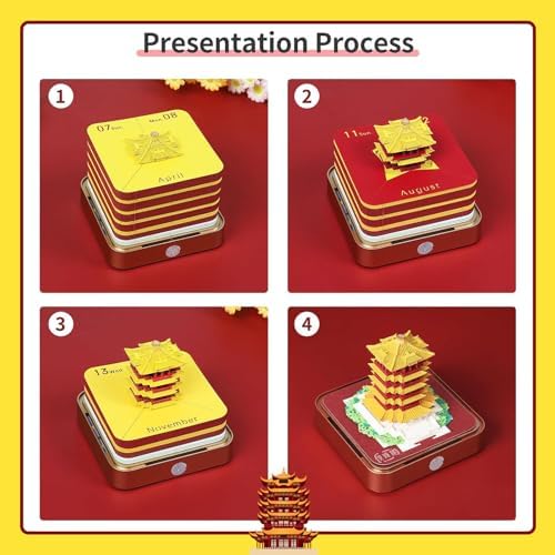 3D Calendar 2027,3D Desk Calendar 2027,Time Piece Calendar 2027,Yellow Crane Tower Tear-Off Paper Sculpture Calendars,Paper,3D Desk Calendar Memo Pad 2027,3D Memo Pad Art Calendars Notepad,New year Gift(Yellow Crane Tower) - Image 7