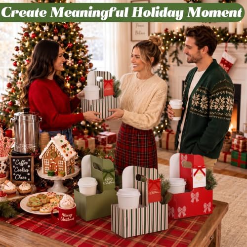 24 Set Christmas Drink Carrier with Handle, Red Green Striped - Image 2