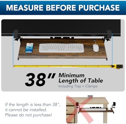 AX WABER Keyboard Tray Under Desk Pull Out with Extra Sturdy C Clamp Mount System, 32.8 (38 inch Including Clamps) x 12 Inch Slide-Out Platform Computer Drawer for Typing Vintage AX01WG202 - Image 5