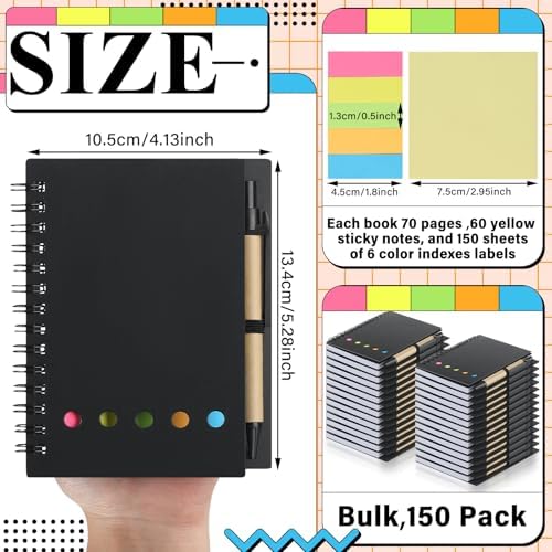 Qilery 150 Pack Lined Spiral Notebook Bulk Small Notepad and Pen Set - Image 2
