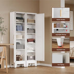 COFaR Tall Bathroom Storage Cabinet, Metal Farmhouse Narrow Slim Cabinet with Adjustable Shelves Barn Door for Bathrooms, Kitchens, Entrances Living Room (White) - Image 4