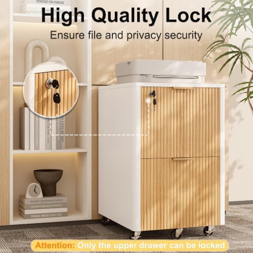 2 Drawers Fluted Mobile File Cabinet with Lock, Rolling File Cabinet Printer Stand Table, Under Desk Wooden Filing Cabinets for Home Office Essentials Storage Organization Furniture Letter/Legal/A4 - Image 3