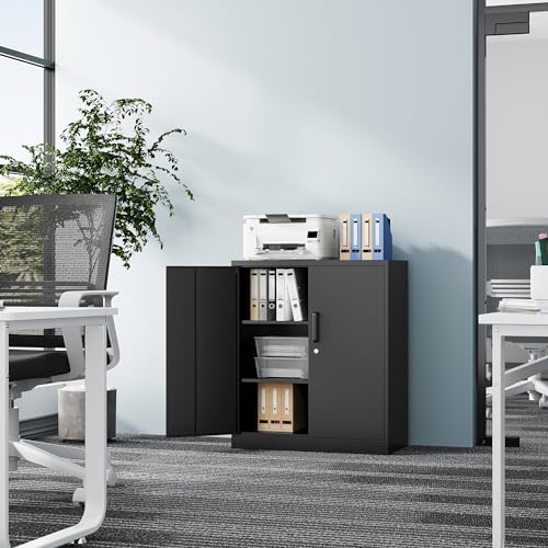Fesbos Metal Storage Cabinet-36” Tall Steel File Cabinet with Lockable Doors and Adjustable Shelves-Black Steel Storage Cabinet for Home, School, Office, Garage - Image 2