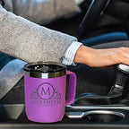 The Wedding Party Store Custom Personalized 20 oz Stainless Steel Powder Coated Vacuum Insulated Double Walled Travel Tumbler Coffee Mug with Handle and Lid (Lavender) - Image 5