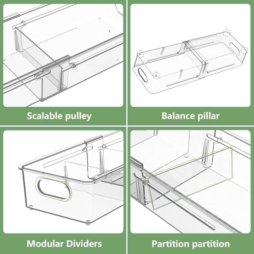 BLULEE 4-in-1 Expandable Drawer Organizer Set, Adjustable Clear Bins - Image 4