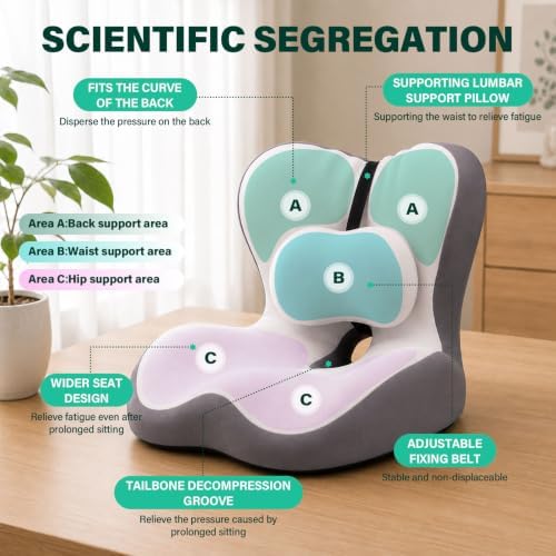 Dracey Seat Cushion for Office Chair and Car, Office Chair Cushion, L-Shaped Ergonomic Seat Cushions, Car Seat Cushion, for Truck Lumbar Pillow Memory Foam Seat Cushion Gaming Chair Desk Chair Cushion - Image 2