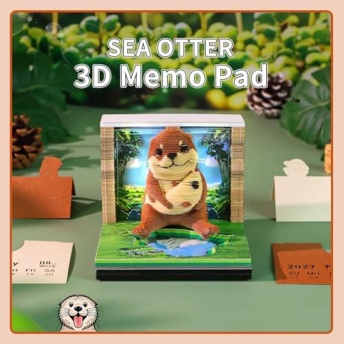 3D Calendar 2027,Time Piece Calendar 2027 With LED Lights,3D Art Calendar Memo Pad,Cute Sea Otter Desktop Decoration,Tear-Away 3D Paper Art Notepad,Christmas Gift,New Year Gift (Cute Sea Otter) - Image 2