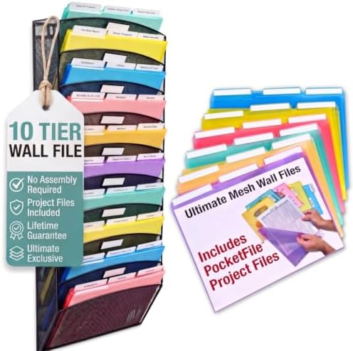 Ultimate Office Mesh Hanging Wall File Organizer, 10 Tier + 18 PocketFiles by UltimateOffice