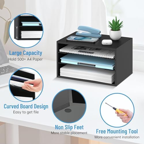 3-Tier Paper Organizer for Desk, Adjustable Mail Organizer, Black - Image 4