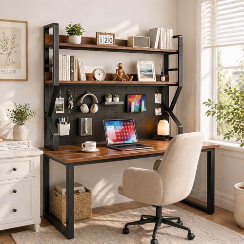 Lefedrasticity 3 Tier Desktop Bookshelf with Pegboard Desktop Organizer Shelf for Dorm Heavy-Duty Desk Shelf Organizer Desk Bookshelf for Office Dorm Room Gaming Desks (Black, 45.3" L) - Image 3