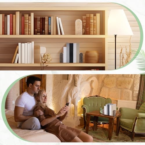 CroBlissful 2 Pcs Travertine Natural Marble Bookends for Shelves, Decorative Book Ends Solid Bookends Heavy Duty Book Holders, Bookshelf Decor for Home Study Bathroom Kitchen Cd Video Games (Grey) - Image 6