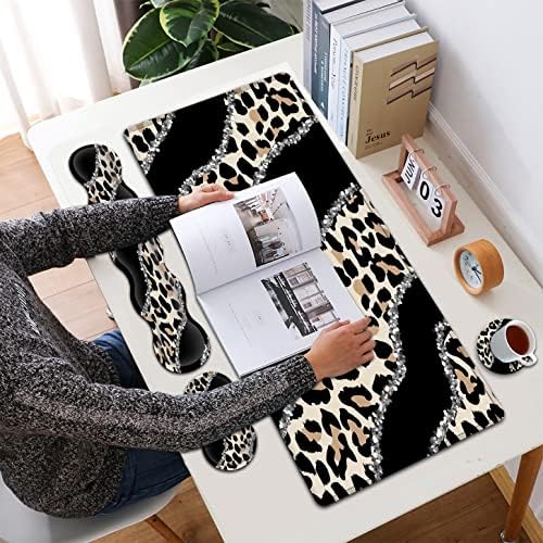Black Large Gaming Mouse Pad - 31.5x11.8, Ergonomic Memory Foam Wrist Rest Support, Non-Slip Base, Leopard Design - Image 7