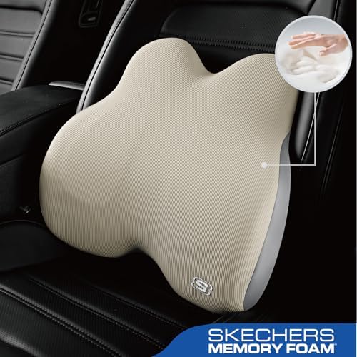 Skechers Memory Foam Lumbar Pillow,Lumbar Support Pillow for Office, Chair Lower Back Pain Relief Lumbar Pillow, Ergonomic Design Back Support Pillow for Office Chair, Car, Home, Travel,Beige - Image 2