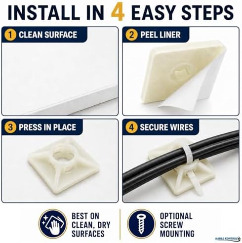 Kable Kontrol Zip Tie Mounts, 3/4” Natural White, 13000 Pcs Adhesive Backed - Image 5