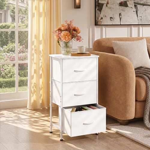 WLIVE Small Dresser Nightstand for Bedroom, 3 Drawers, White - Image 3