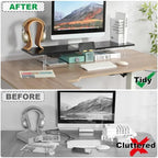 TEAMIX 39.4 inch Dual Monitor Stand with Acrylic Leg, Drawer & Phone Holder - Image 7