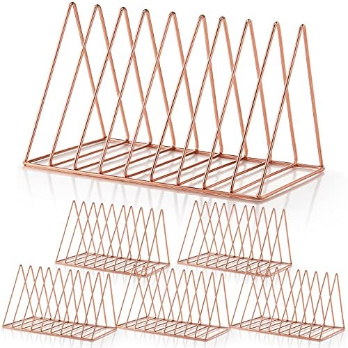 Shimeyao 6 Pieces Magazine Holder Triangle File Holder Book Record Metal Vinyl Record Storage Magazine Rack Multifunction Triangle File Organizer Sorter for Decor Home Office (Rose Gold) by Shimeyao